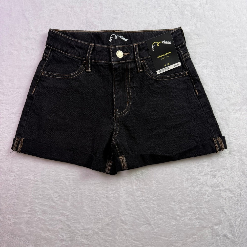 Art Class Girls Black Wash Relaxed High Rise Denim Shorts Size M 8 NWT